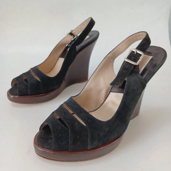 Michael Kors Black Suede Wedge Heels Retro Look Made In Italy Womens 7.5M - Picture 7 of 16